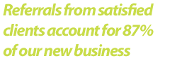 Referrals from satisfied clients account for 87% of our new business